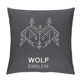 Personality  Wolf Head Geometric Emblem, Thin Line Style Illustration Pillow Covers