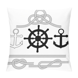 Personality  Vector Illustration On The Theme Of The Sea . Anchor, Steering W Pillow Covers