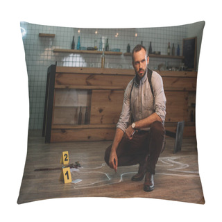 Personality  Pensive Male Detective Sitting At Crime Scene  Pillow Covers