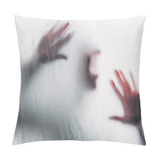 Personality  Scary Blurry Silhouette Of Unrecognizable Person Screaming Behind Veil Pillow Covers