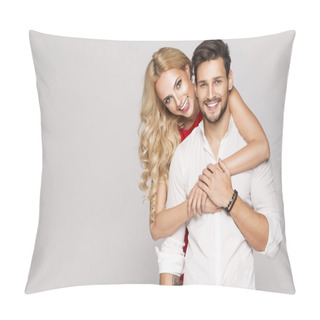 Personality  Portrait Of Smiling Beautiful Couple Pillow Covers