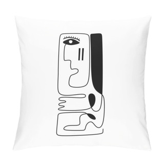 Personality  One Line Drawing Ethnic Human. Modern Continuous Line Art Tribal Portrait. Abstract Man With Sad Face. Ethnic Style Vector Illustration For Posters, Wall Decor, Tote Bag, T-shirt Print, Mobile Case Pillow Covers
