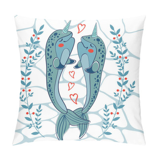 Personality  Couple Of Narwhals In Love Pillow Covers