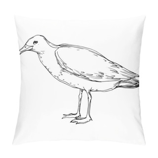 Personality  Vector Sky Bird Seagull In A Wildlife. Black And White Engraved Ink Art. Isolated Seagull Illustration Element. Pillow Covers