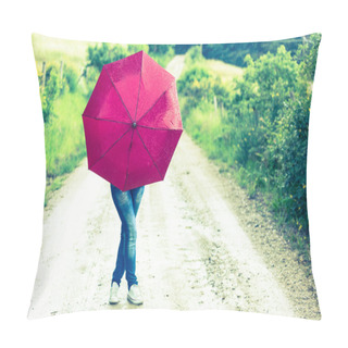 Personality  Teenage Girl With Red Umbrella Pillow Covers