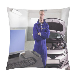 Personality  Mechanic Next To A Car And A Computer Pillow Covers