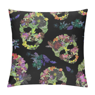 Personality  Floral Skulls With Flowers. Seamless Pattern. Watercolor Pillow Covers