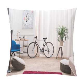 Personality  Bicycle Standing In A Living Room Near The Window Pillow Covers