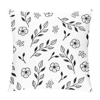 Personality  Hand Drawn Leaf, Flower Seamless Pattern. Doodle Simple Froral Style. Leaf Background Vector Illustration Pillow Covers