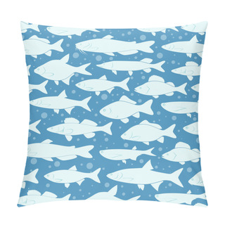 Personality  Vector Silhouettes Of Fishes Background With Seamless Pattern Pillow Covers