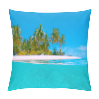 Personality  HALF UNDERWATER: Blurred Shot Of The Sandy Tropical Beach And Turquoise Ocean. Pillow Covers