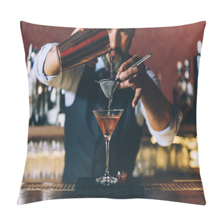 Personality  Barman Is Making Cocktail At Night Club. Pillow Covers