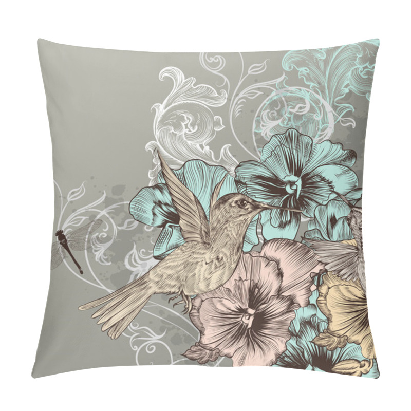 Personality  Elegant floral background with flowers and humming birds pillow covers