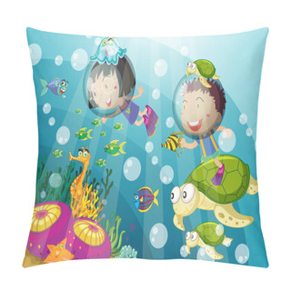 Personality  Tortoise And Kids In Deep Water Pillow Covers