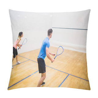Personality  Couple Enjoying A Game Of Squash Pillow Covers