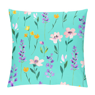 Personality  Watercolor Seamless Pattern With Wild Meadow Flowers And Lavender Branches. Original Hand Drawn Nature Print For Decor And Textile Design. Pillow Covers