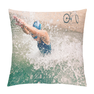 Personality  Female Triathlete In Training Pillow Covers