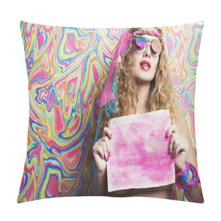Personality  Beauty Hippie Woman With Stylish Glasses Pillow Covers