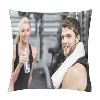 Personality  Smiling Fit Couple Sitting  Pillow Covers