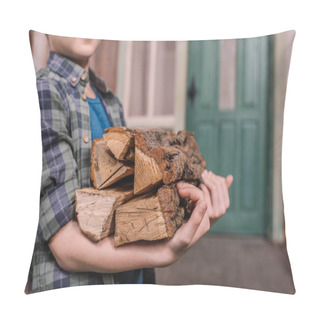 Personality  Kid Boy Collecting Wood Logs Pillow Covers