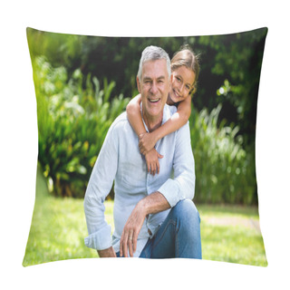 Personality  Grandfather And Grandaughter Smiling At Yard  Pillow Covers