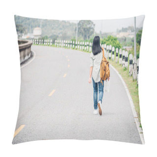 Personality  Traveler With Backpack Holding Map And Get Lost,asian Woman Back Pillow Covers
