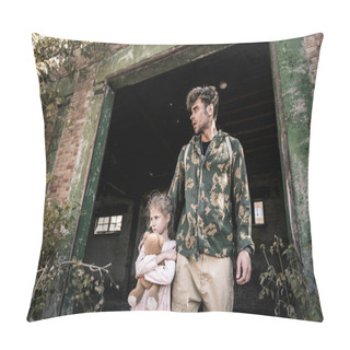 Personality  Handsome Man Standing With Kid Outside, Post Apocalyptic Concept Pillow Covers