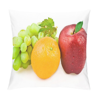 Personality  Ripe Tasry Grape Orange And Apple Composition Set Isolated On White Pillow Covers