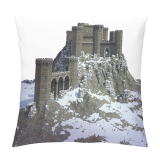 Personality  CGI Winter Medieval Castle With Snow On Craggy Mountain Pillow Covers