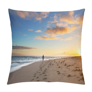 Personality  Man On  Amazing Hawaiian Beach At Fantastic Sunset Pillow Covers