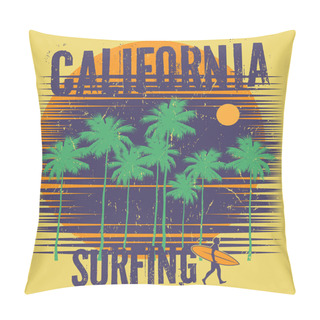 Personality  Theme Of Surfing With Text California, Surfing Pillow Covers