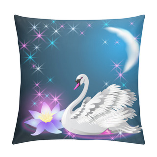 Personality  Magic Lily And White Swan Swim At Night Under The Moon   Pillow Covers