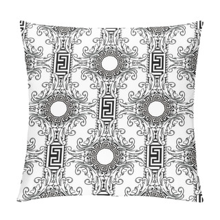 Personality  Baroque Vector Seamless Pattern. Greek Key Meanders Modern Background. Black And White Design. Geometric Ornament With Vintage Baroque Victorian Style Flowers, Scroll Leaves, Borders, Circles, Frames Pillow Covers