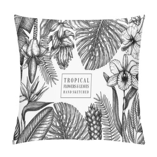 Personality  Summer Design With Tropical Plants. Hand Drawn Exotic Flowers Pillow Covers