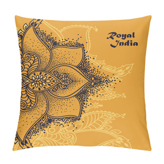 Personality  Oriental Style Banner With Stylized Lotus Flower, Can Be Used As Poster For Travel To India Or As Greeting Card For Diwali Festival, Vector Illustration Pillow Covers