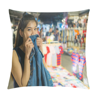 Personality  Woman With Shopping In Night Market Pillow Covers