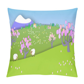 Personality  The Beginning Of Spring.Concept Change Of Seasons.Globe Concept Change Of Seasons.Globe Concept Showing A Peaceful And Idyllic Lifestyle.Paper Cut Style.Flat Landscape Illustration With Smooth Vector Shadows Pillow Covers