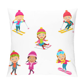Personality  Kids Winter Activity Collection, Illustration,vector Pillow Covers