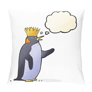 Personality  Cartoon Emperor Penguin Waving With Thought Bubble Pillow Covers