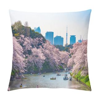 Personality  Cherry Blossoms Around Chidorigafuchi, Tokyo, Japan. The Northernmost Part Of Edo Castle Is Now A Park Name Chidorigafuchi Park. People Boating And Enjoy At Sakura Cherry Blossom At Chidorigafuchi Park. Pillow Covers