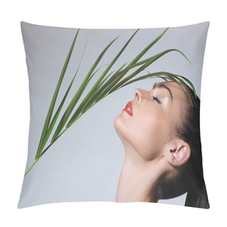 Personality  Woman With Green Leaf Pillow Covers