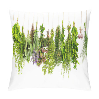 Personality  Kitchen Herbs Hanging Isolated On White. Food Ingredients Pillow Covers
