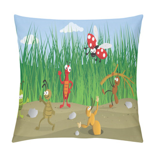 Personality  Funny Bugs In The Grass Pillow Covers