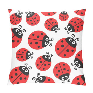 Personality  Ladybug Pattern, Vector Seamless Wrapping Paper Or Cute Baby Design. Ladybird Decorative Fabric With Funny Insects On White Background. Cartoon Kids Wallpaper, Textile Ornament Repeat Ladybug Texture Pillow Covers