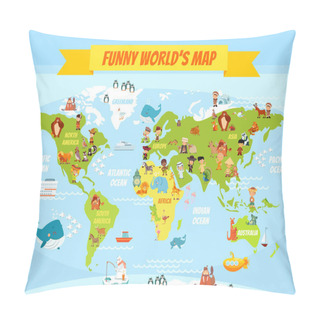 Personality  Funny Cartoon World Map Pillow Covers