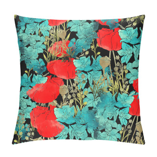 Personality  Bouquet With Poppies - Seamless Pattern Pillow Covers