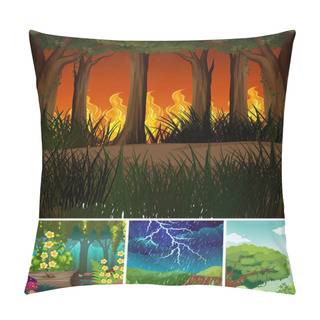 Personality  Four Different Natural Disasters Scenes Of Forest Cartoon Style Illustration Pillow Covers