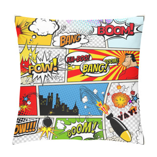Personality  Comics Template. Vector Retro Comic Book Speech Bubbles Illustration. Mock-up Of Comic Book Page With Place For Text, Speech Bubbls, Symbols, Colored Halftone Background And Superhero Pillow Covers