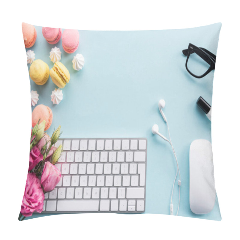 Personality  keyboard, macarons and flowers on tabletop pillow covers