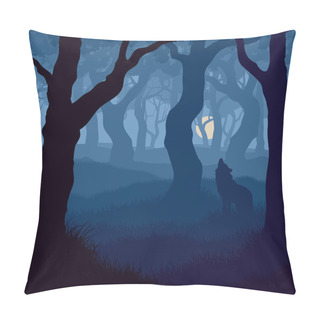 Personality  Square Illustration Of Wolf Howling At Moon. Pillow Covers